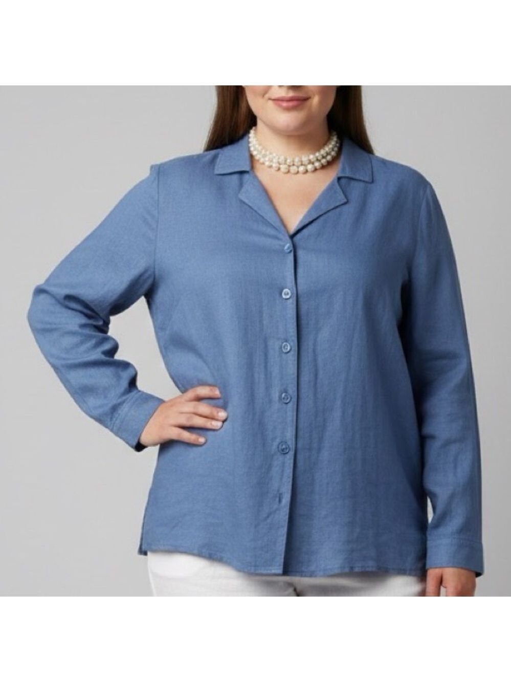 NWT PENMANS Light Blue Linen Button Front Shirt Plus size XL